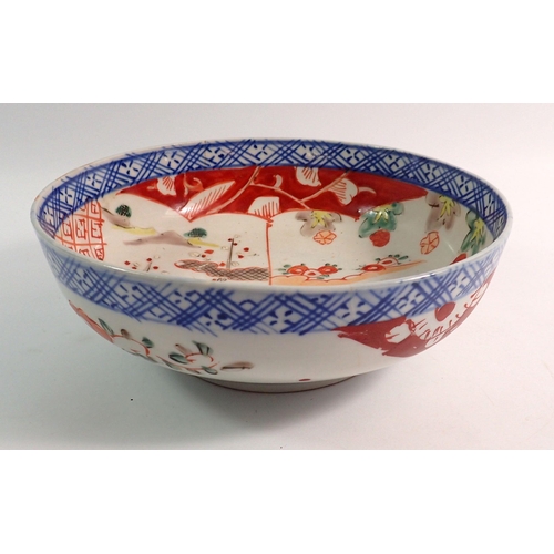 160 - A Chinese bowl painted stag and bird, 18cm diameter