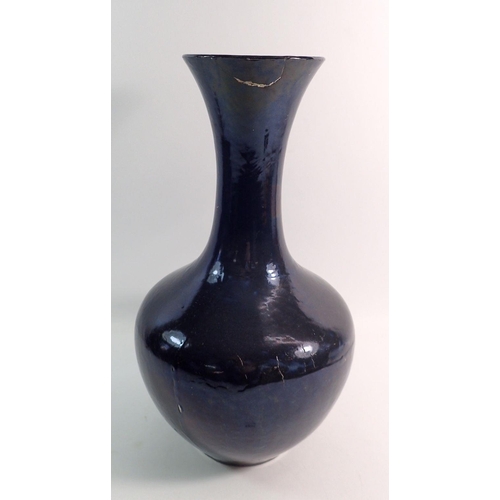 163 - A Japanese midnight blue vase painted prunus blossom, rim repaired, 34cm