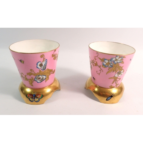 183 - A pair of 19th century Coalport vases painted reserves of chickens and cockerel's on a pink ground w... 