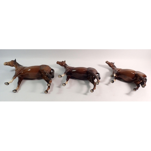 197 - Three Beswick brown mares, 20cm tall