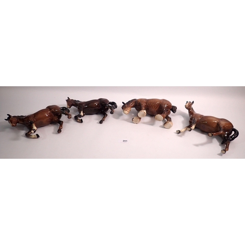 201 - Four various Beswick brown horses, tallest 17.5cm