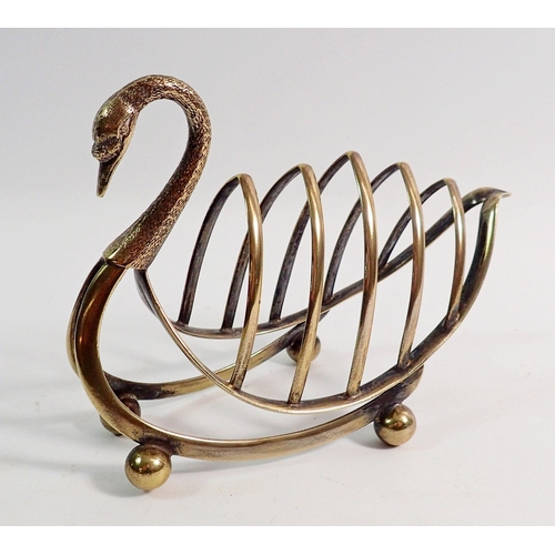 245 - A silver plated swan form toast rack, 14cm