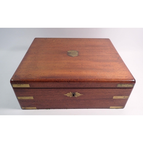 267 - An oak cutlery box with brass mounts and key, 36 x 32 x 13cm