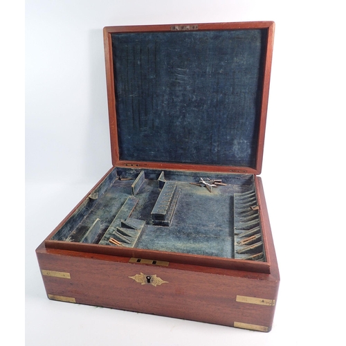 267 - An oak cutlery box with brass mounts and key, 36 x 32 x 13cm