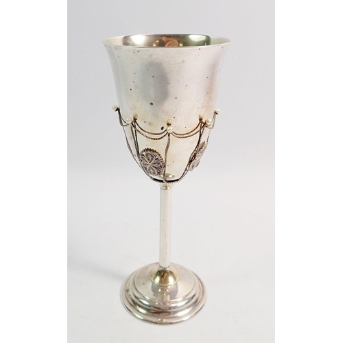 318 - A silver goblet decorated filigree and pearl, London 1985 by BAH, 17cm, 159g