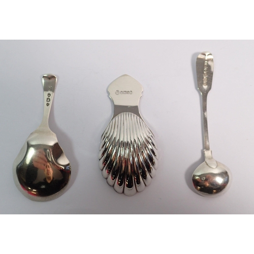 322 - A silver caddy spoon, London 1893 by George Maudsley Jackson, another shell bowl one -Sheffield 1977... 