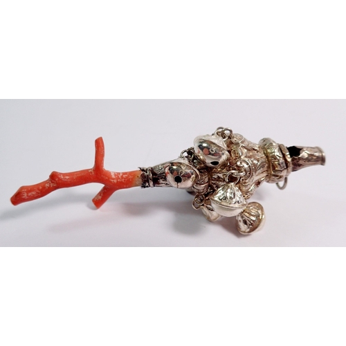 323 - A Victorian Childs rattle/whistle with coral handle, 11cm