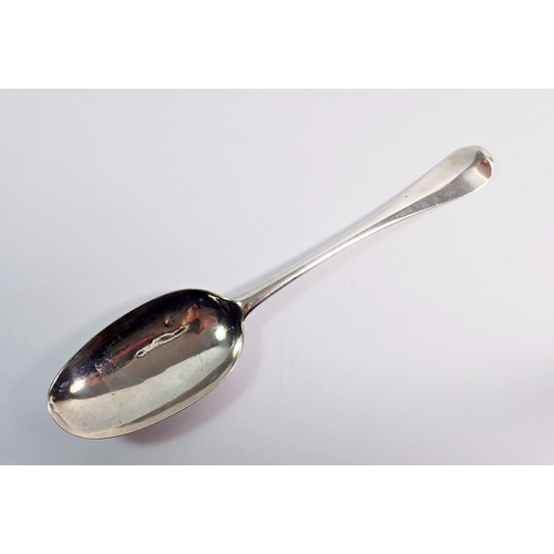 332 - A Georgian rat tailed silver spoon, London 1721, Henry Clarke I, 19cm long