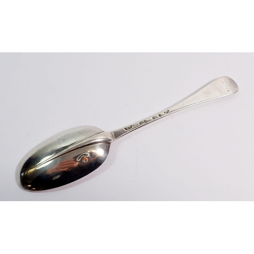 332 - A Georgian rat tailed silver spoon, London 1721, Henry Clarke I, 19cm long