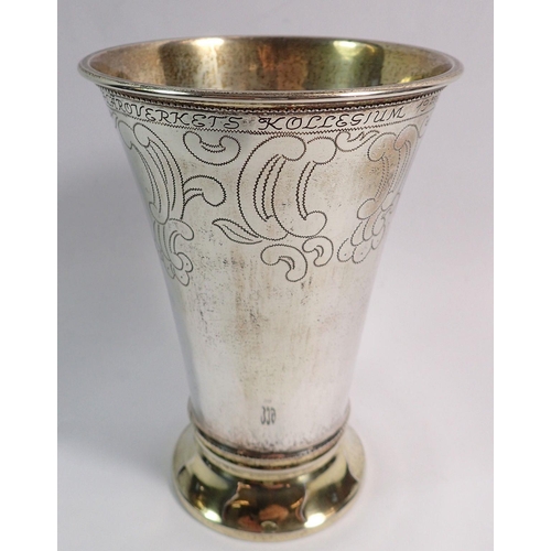 339 - A Scandinavian silver marriage cup by Anderson with wriggle work foliage decoration, 13.5cm tall