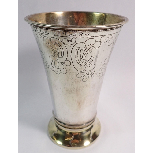 339 - A Scandinavian silver marriage cup by Anderson with wriggle work foliage decoration, 13.5cm tall