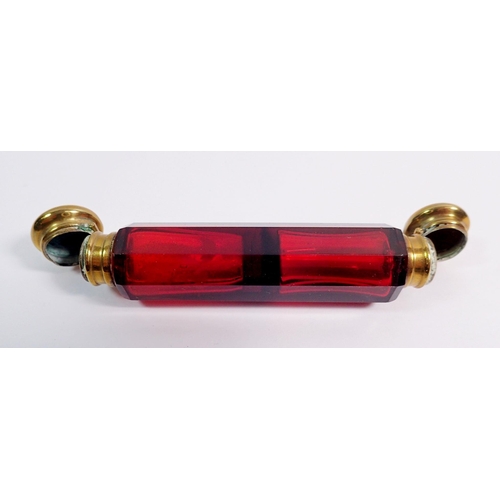 343 - A Victorian red glass double ended scent bottle, 10.5cm long