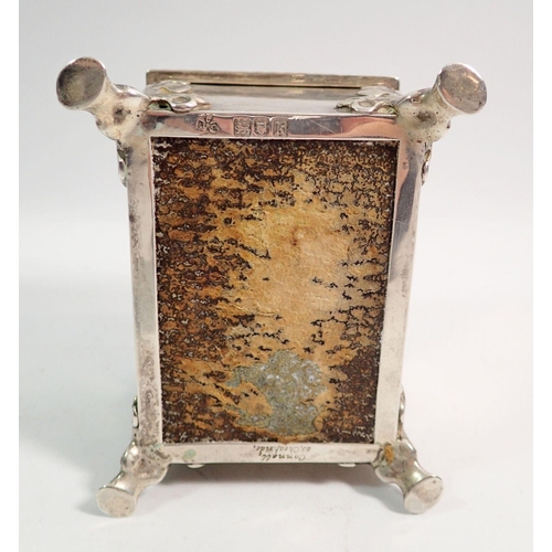 352 - An Arts & Crafts silver trinket box in the form of a casket with strap hinges and hoof feet, 11 x 8c... 