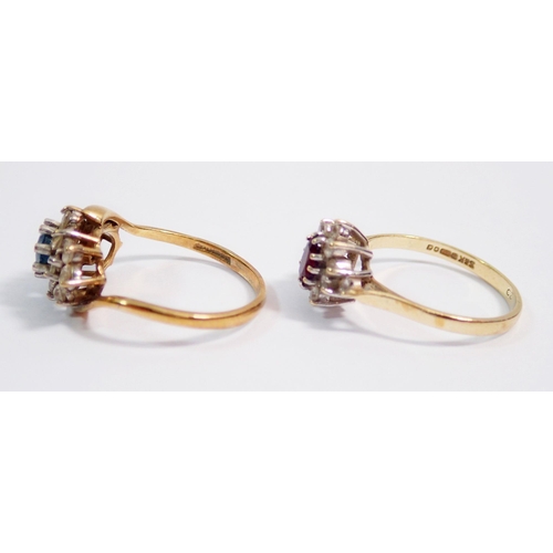 360 - Two 9 carat gold cluster dress rings, sizes O-P, 4.8g