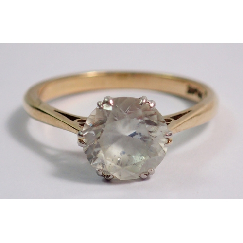 396 - A 9 carat gold and platinum ring set single white stone, size L, 2.3g