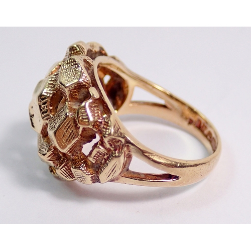 408 - A 9 carat gold vintage rough textured and pierced ring, size M, 5.6g