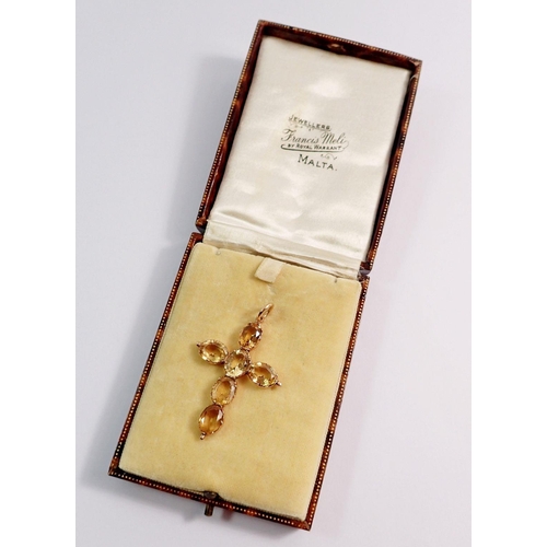 413 - A Maltese crucifix set citrines or yellow topaz in 18 carat gold, unmarked but tested 4.5 x 3.3cm