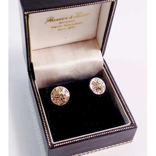 420 - A pair of antique diamond star form earrings, boxed, 1cm diameter, 3.1g