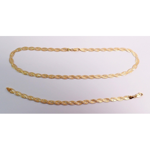 439 - An 18 carat gold plaited necklace, 42cm and matching bracelet, 19cm, 18.3g