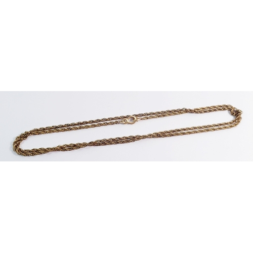 457 - A yellow metal spiral twist necklace, the clasp marked 14k but the chain not matching, 12g, 80cm