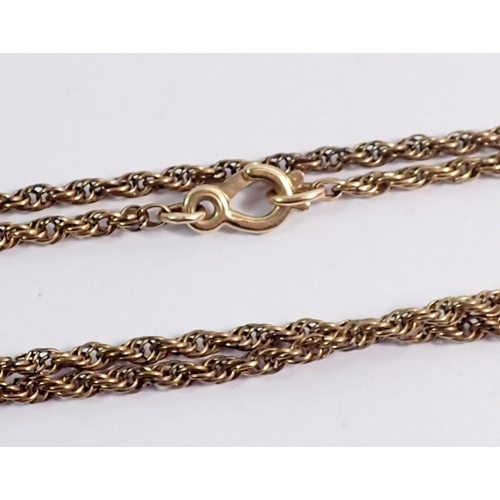 457 - A yellow metal spiral twist necklace, the clasp marked 14k but the chain not matching, 12g, 80cm