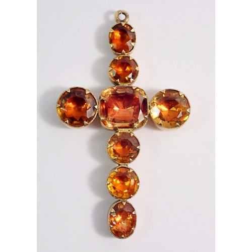 463 - A 19th century large yellow metal and orange paste crucifix, 8 x 4.7cm