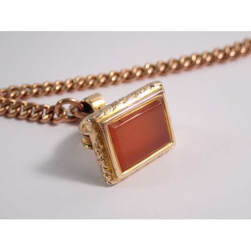 476 - A 9 carat rose gold fob chain and a gold plated stone set fob, chain length 38cm plus 4cm drop - tot... 