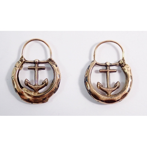 481 - A pair of 9 carat gold hoop and anchor earrings, 2g