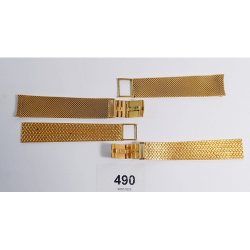 490 - An 18 carat gold knitted watch strap, 57g and a 9 carat gold one, 41g