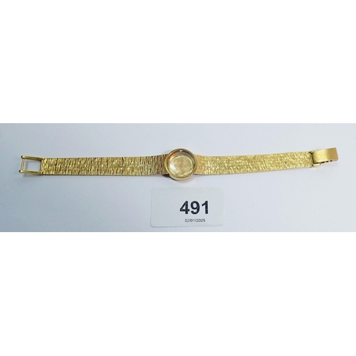 491 - A 9 carat gold watch case and strap, 22g (no movement)