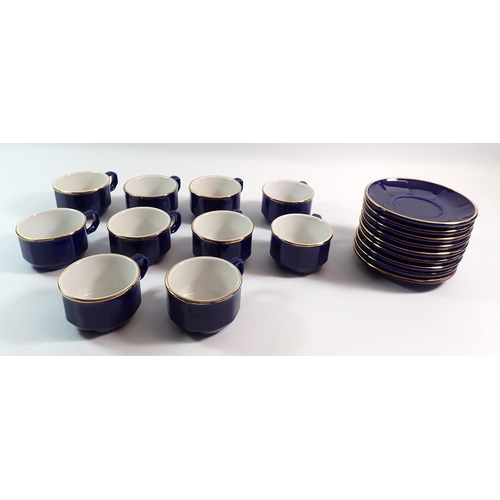 63 - A Martell blue and gilt set of ten espresso cups and nine saucers