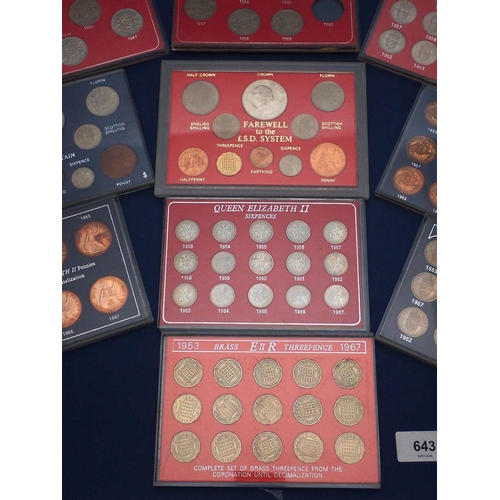 643 - Thirteen presentation packs of pre-decimal coins including Elizabeth II coinage of Great Britain 196... 