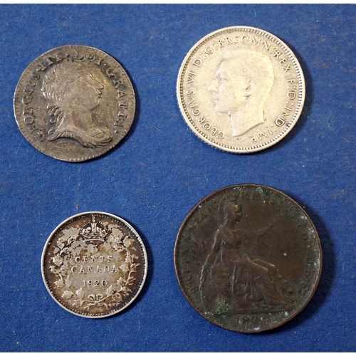 654 - A miscellaneous lot of collectables including coins/tokens and medallions, highlights including Geor... 