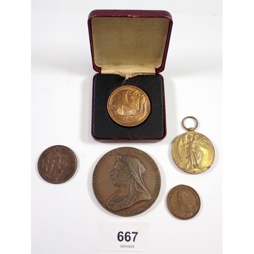 667 - A collection of medals including a large Victoria diamond jubilee medal 1897, four generations of th... 