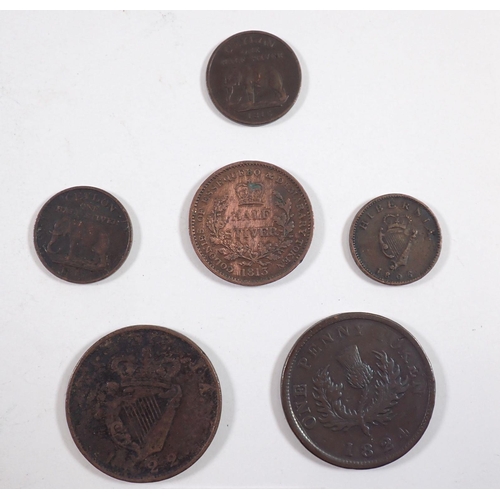 670 - A group of six Georgian coins including a Province of Nova Scotia one penny token 1824 etc