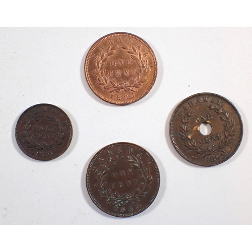 676 - Four Charles Brooke Rajah Sarawak (British Malaysia) coins including 2x one cent 1885, a one cent 18... 