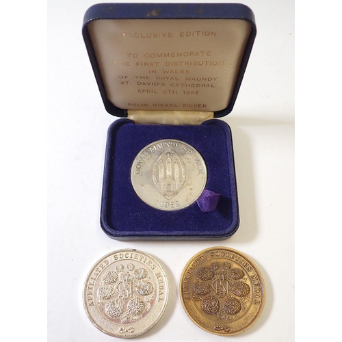 691 - Two National Chrysanthemum Society, Affiliated Societies medals and a 1982 commemorative medal for t... 