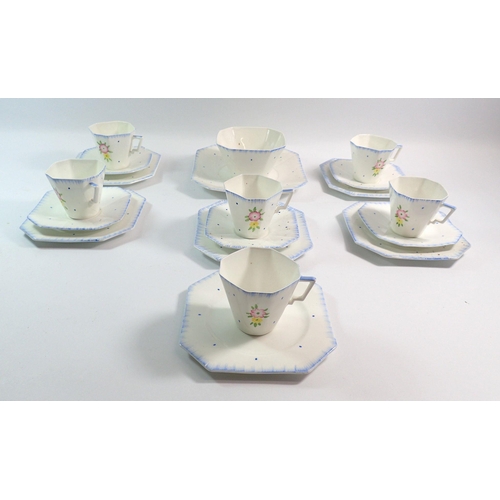 70 - A Windsor China Art Deco tea service with blue spotted design comprising six cups, five saucers, six... 