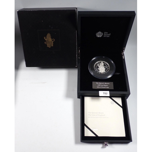 782 - A Royal Mint The Queens Beasts UK ten ounce silver proof coin, The Lion of England 2017, cased with ... 