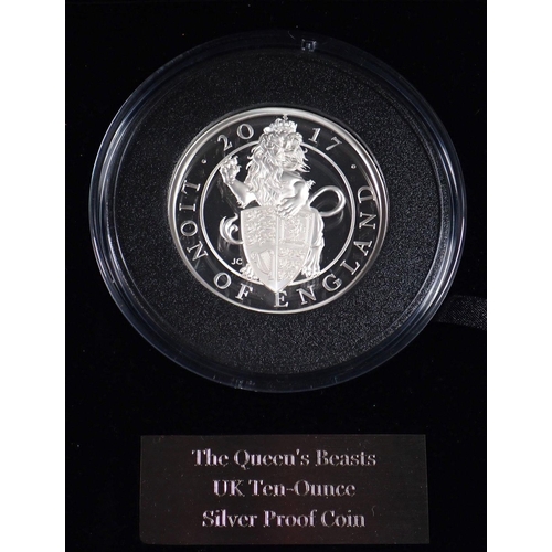 782 - A Royal Mint The Queens Beasts UK ten ounce silver proof coin, The Lion of England 2017, cased with ... 