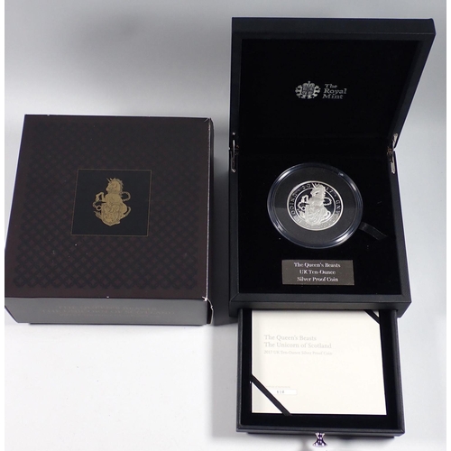 783 - A Royal Mint The Queens Beasts UK ten ounce silver proof coin, The Unicorn of Scotland 2017, cased w... 