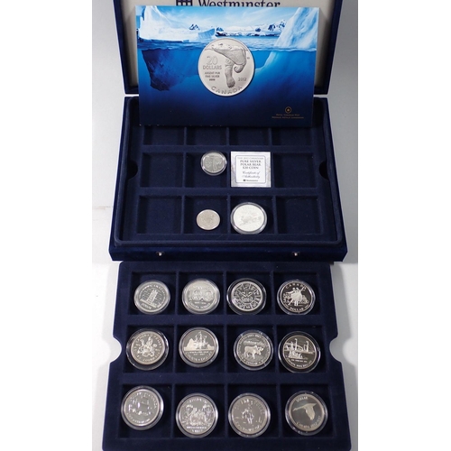 787 - A 2012 London pure silver polar bear $20 coin with COA plus a group of 13 London .500 silver one dol... 