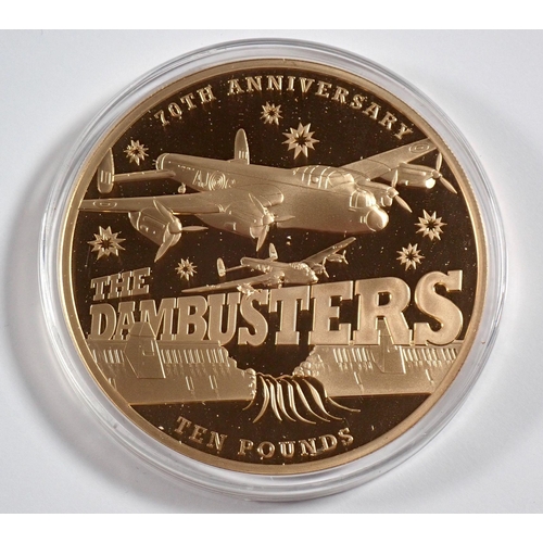 788 - An Elizabeth II 22 carat gold ten pound coin, 70th Anniversary The Dambusters 502/155.53g Guernsey 2... 