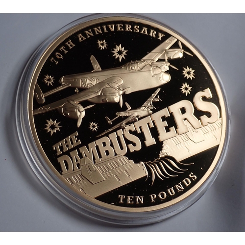 788 - An Elizabeth II 22 carat gold ten pound coin, 70th Anniversary The Dambusters 502/155.53g Guernsey 2... 