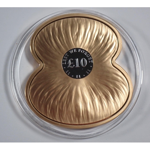 789 - An Elizabeth II 22 carat gold ten pound coin poppy Lest We Forget, Jersey 2012 502/155.53g limited e... 