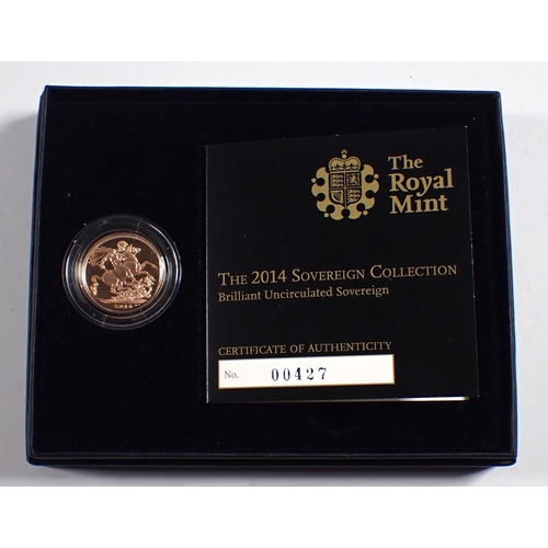 791 - A Royal Mint 2014 BU gold sovereign cased with COA