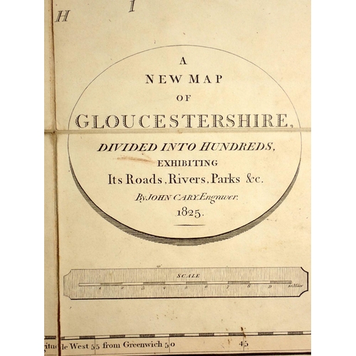 824 - A John Cary 'New Map of the County of Gloucester' printed, cut and mounted onto linen with original ... 