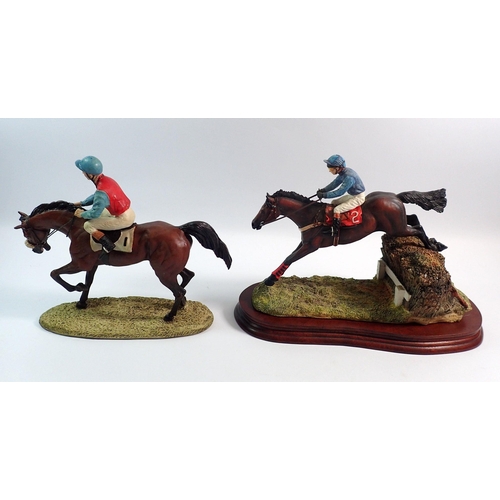 85 - A Border Fine Arts group jockey jumping fence 1995 plus a Heredities horse and jockey