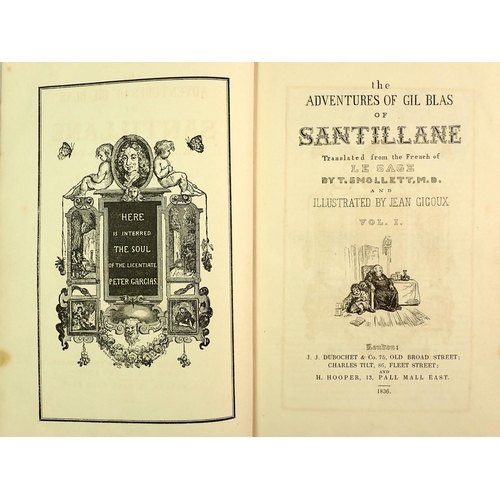 858 - The Adventures of Gil Blas of Santillane illustrated by Jean Gigoux, two leather bound volumes plus ... 