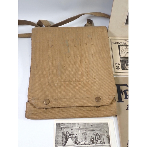 906 - A collection of WWI items incl: canvas bag, Bruce Bairns Father magazine, Field service book, cap ba... 